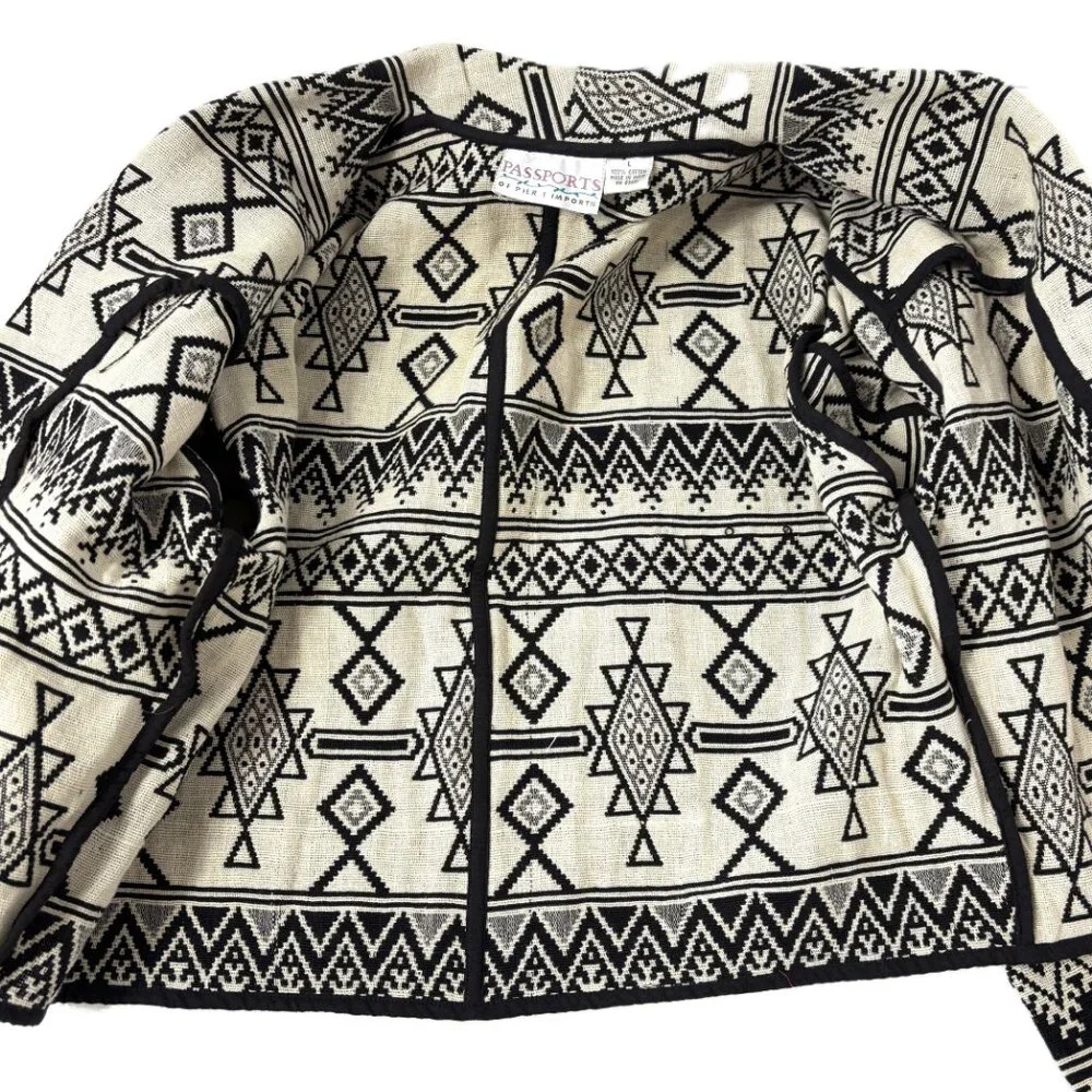 80s Vtg Pier One Imports Passports Southwest Western  Aztec Crop Jacket - Picture 4 of 9